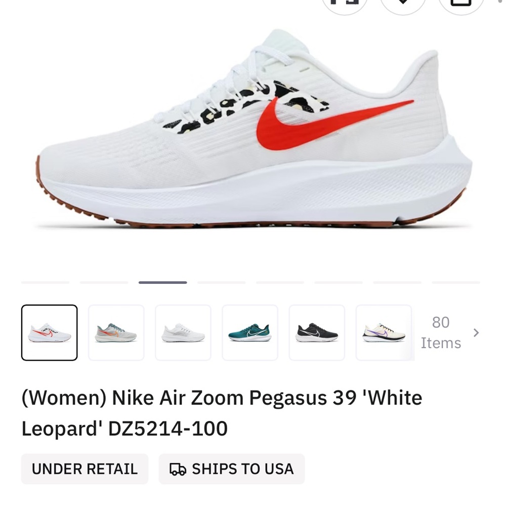 Nike Air Zoom Pegasus 39 White and Red Women's Sneakers